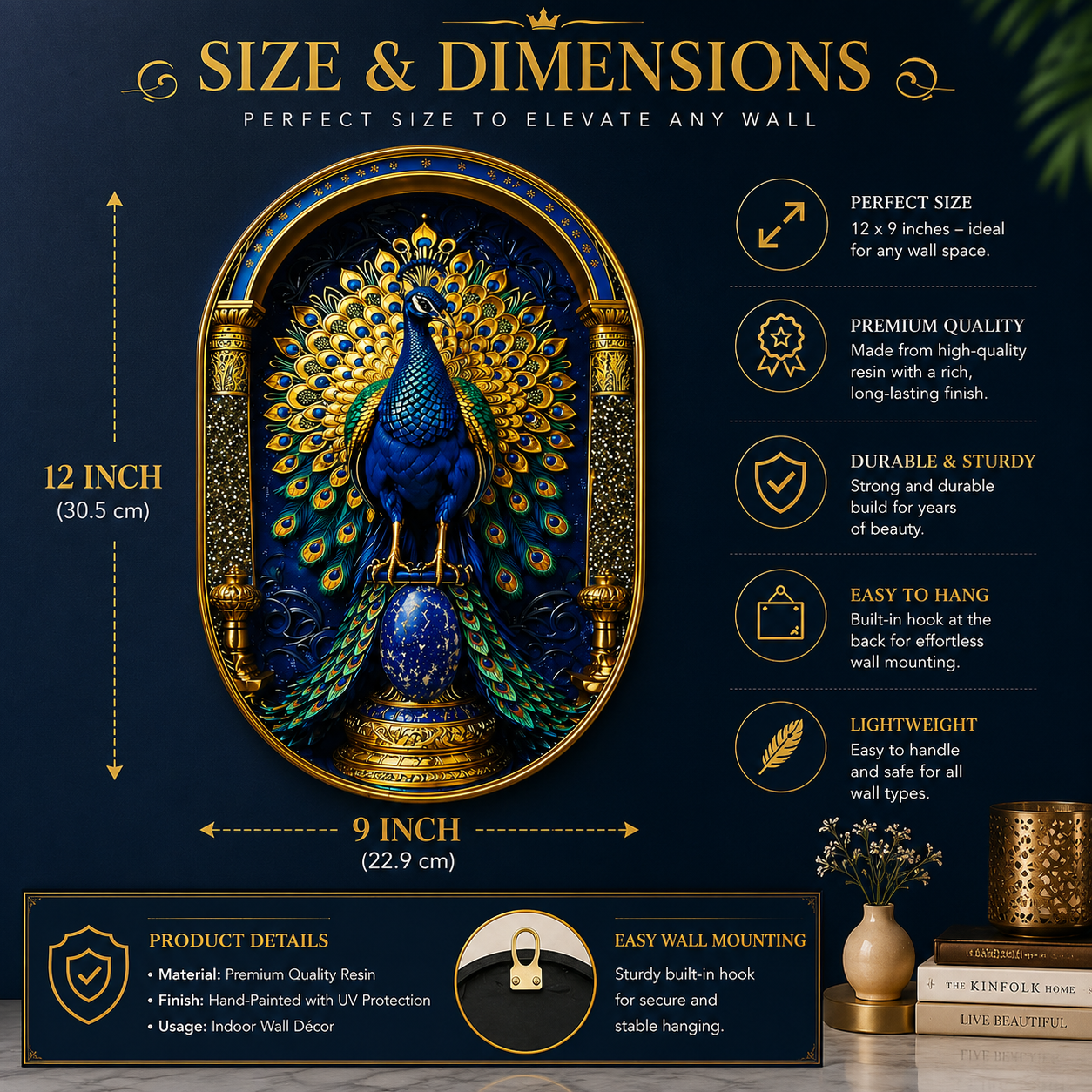 Pyrite & Lapis Lazuli Peacock Frame | Handcrafted Crystal Wall Art | 29×19 cm