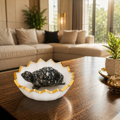 Pyrite Tortoise in Selenite Bowl | Vastu Prosperity Combo with Free Rudraksha
