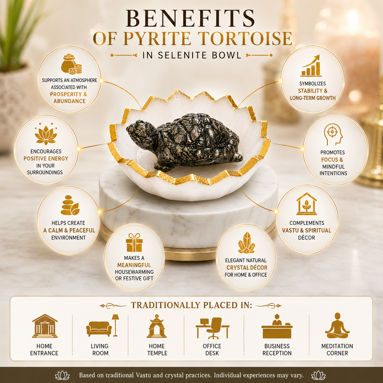 Pyrite Tortoise in Selenite Bowl | Vastu Prosperity Combo with Free Rudraksha