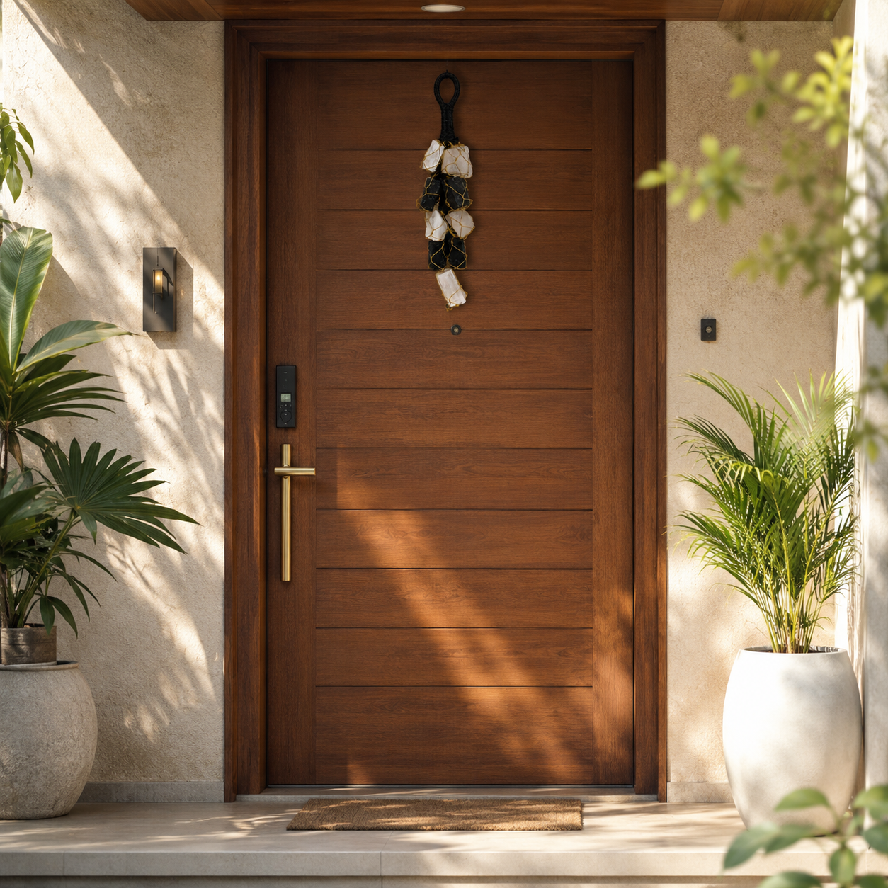 Black Tourmaline Stone and Selenite Crystals Door Hanging Nazar Battu for Home Entrance