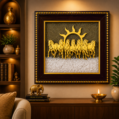 7 Horses Surya Vastu Frame – Pyrite & Selenite for Success & Wealth