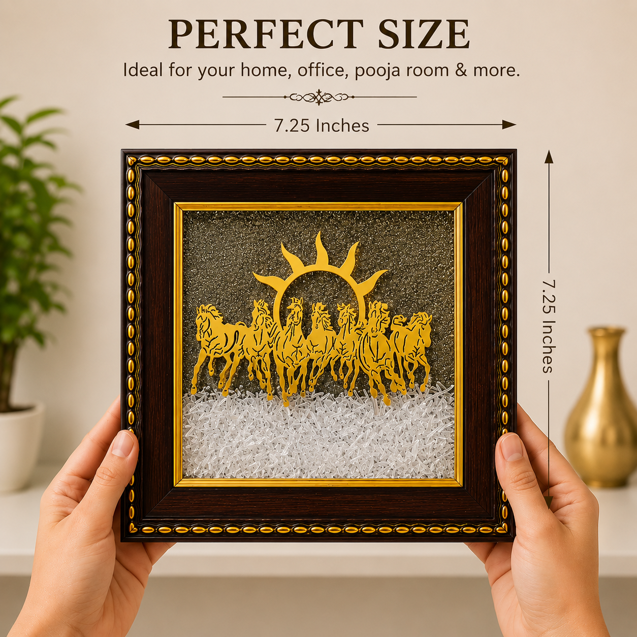 7 Horses Surya Vastu Frame – Pyrite & Selenite for Success & Wealth