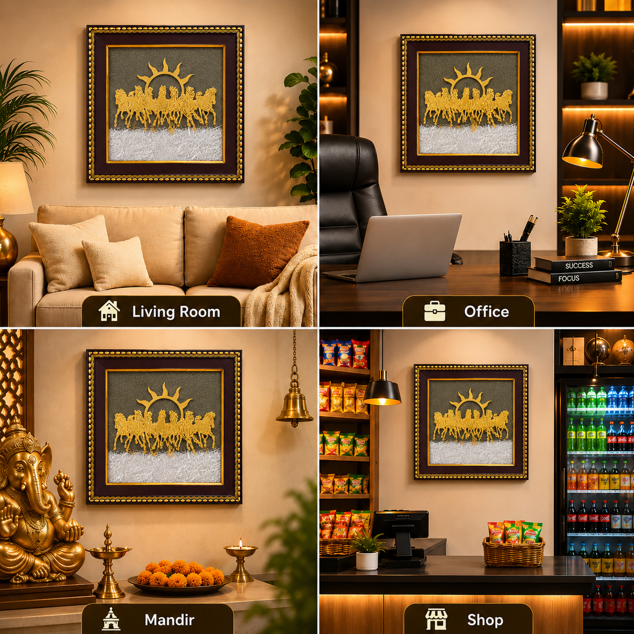 7 Horses Surya Vastu Frame – Pyrite & Selenite for Success & Wealth