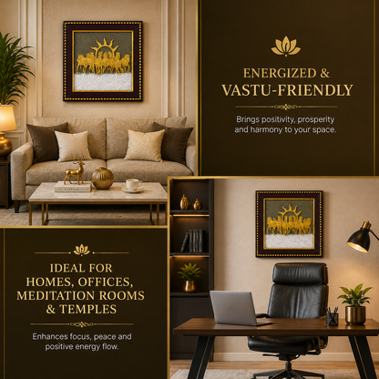 7 Horses Surya Vastu Frame – Pyrite & Selenite for Success & Wealth