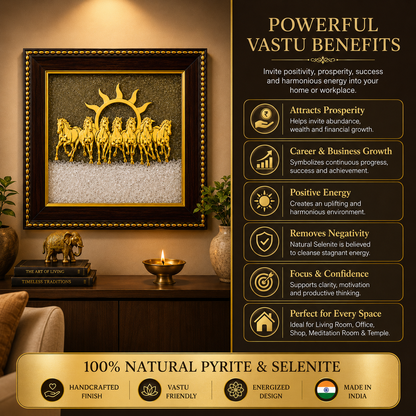 7 Horses Surya Vastu Frame – Pyrite & Selenite for Success & Wealth