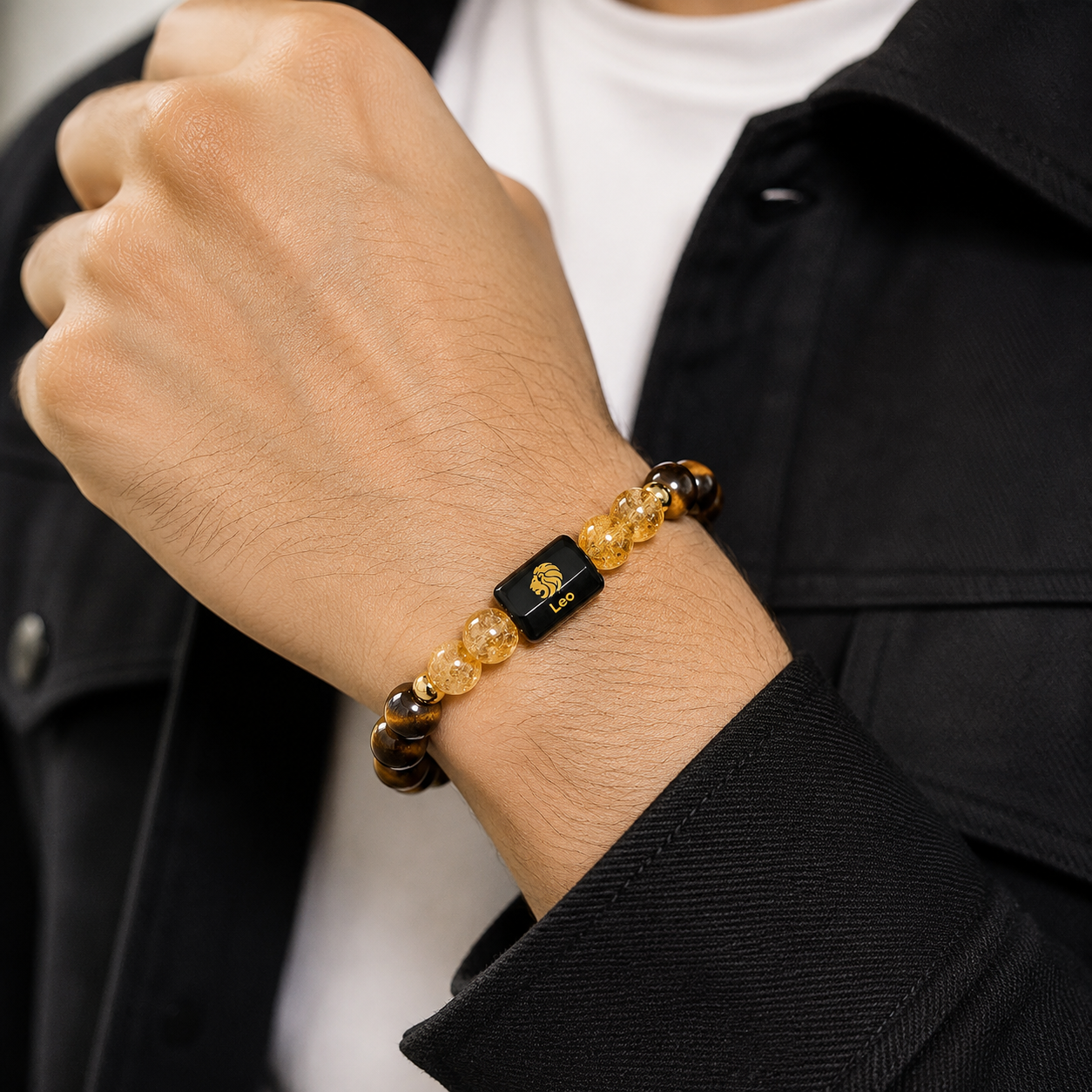 Leo (सिंह राशि) Bracelet – Tiger Eye & Citrine for Confidence & Leadership