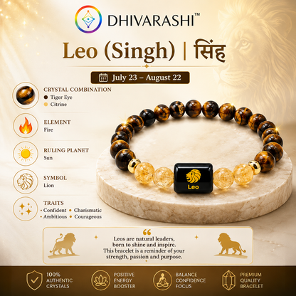 Leo (सिंह राशि) Bracelet – Tiger Eye & Citrine for Confidence & Leadership