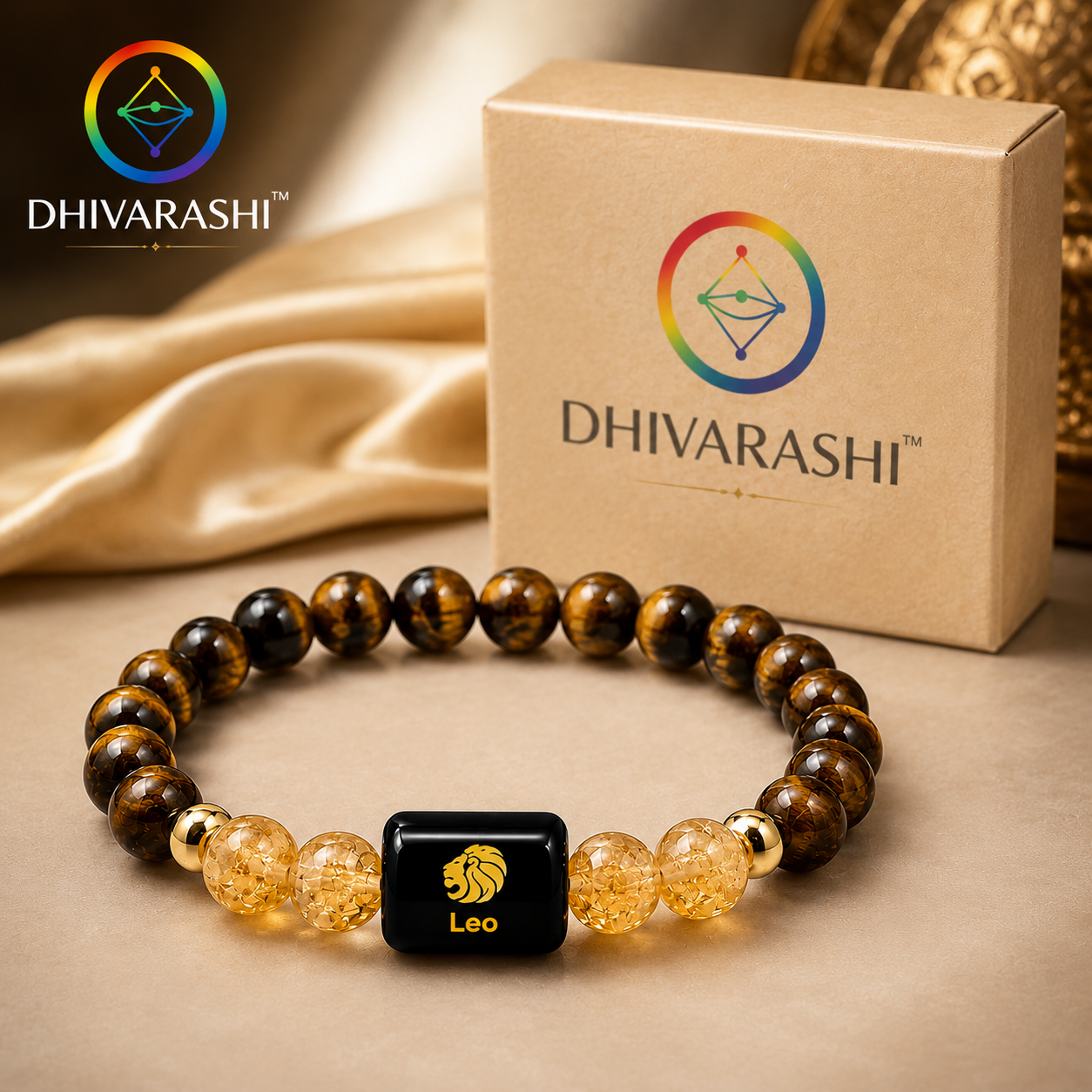 Leo (सिंह राशि) Bracelet – Tiger Eye & Citrine for Confidence & Leadership