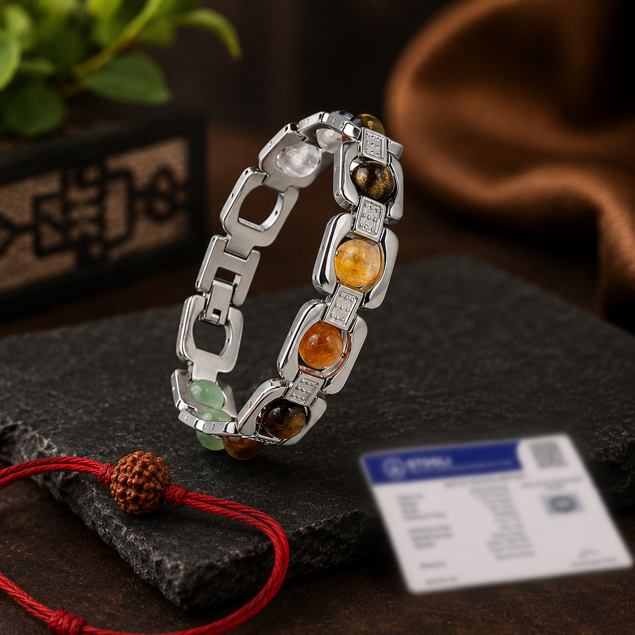 DhanYog Metal Bracelet – Pyrite, Citrine, Tiger Eye, Green Aventurine & Clear Quartz | Dhivarashi