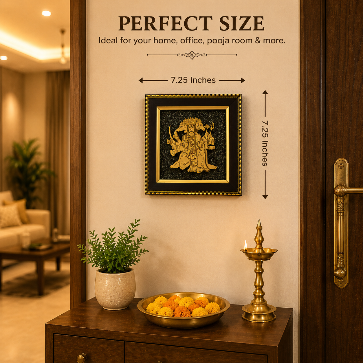 Panchmukhi Hanuman Pyrite Stone Frame – Protection, Wealth & Vastu Décor | Dhivarashi
