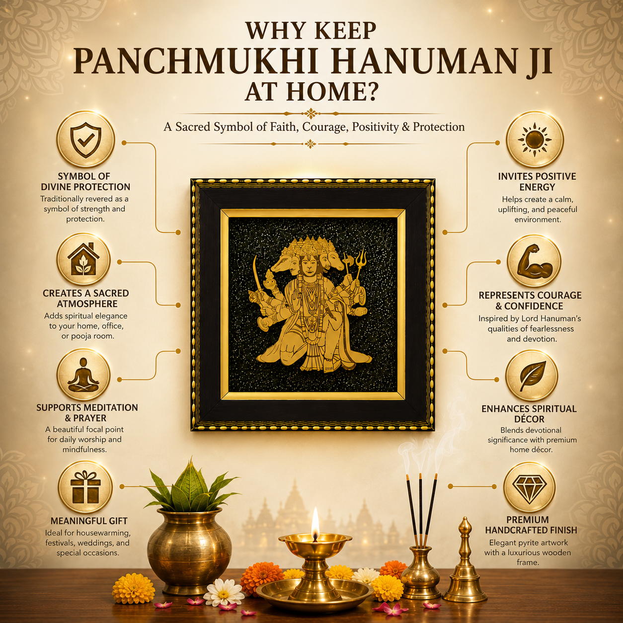 Panchmukhi Hanuman Pyrite Stone Frame – Protection, Wealth & Vastu Décor | Dhivarashi