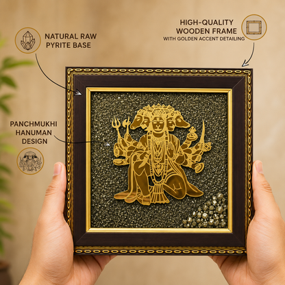 Panchmukhi Hanuman Pyrite Stone Frame – Protection, Wealth & Vastu Décor | Dhivarashi