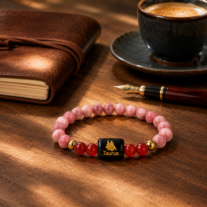 Taurus Zodiac Bracelet – Certified Sunstone & Carnelian Crystal Bracelet | Dhivarashi