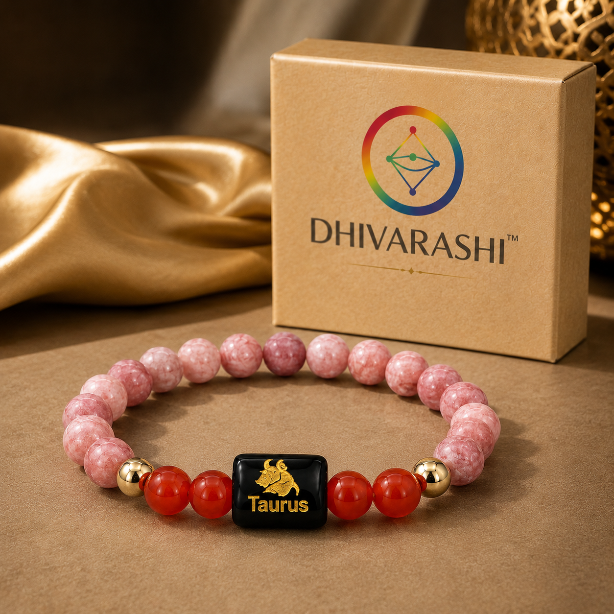 Taurus Zodiac Bracelet – Certified Sunstone & Carnelian Crystal Bracelet | Dhivarashi