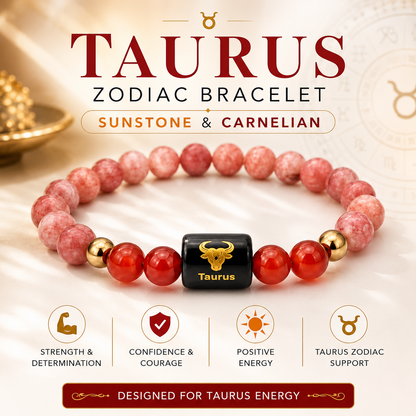 Taurus Zodiac Bracelet – Certified Sunstone & Carnelian Crystal Bracelet | Dhivarashi