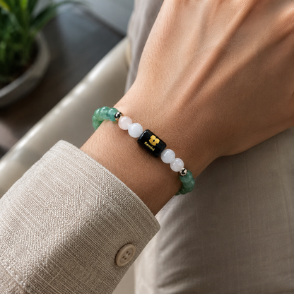 Gemini Zodiac Bracelet (मिथुन राशि) for Men & Women | Green Aventurine & Milky Quartz Crystal Bracelet for Emotional Balance, Focus & Positive Energy | Astrology Healing Bracelet Gift