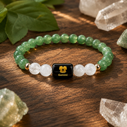 Gemini Zodiac Bracelet (मिथुन राशि) for Men & Women | Green Aventurine & Milky Quartz Crystal Bracelet for Emotional Balance, Focus & Positive Energy | Astrology Healing Bracelet Gift