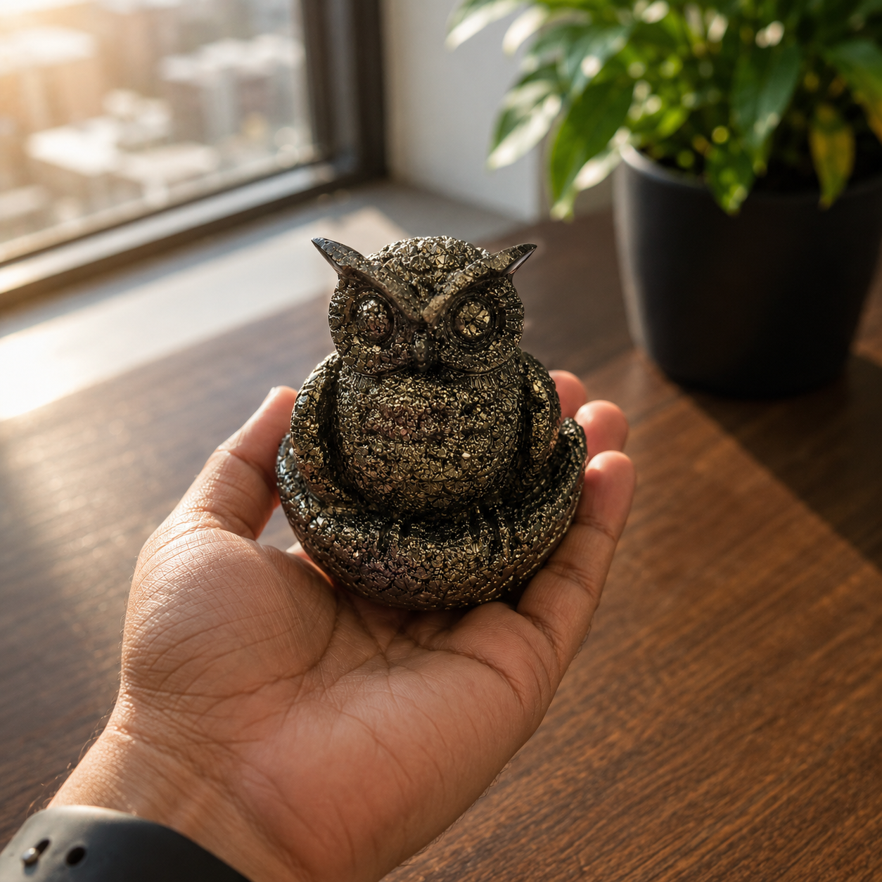 Pyrite Owl Crystal Figurine – 400g | 3 Inch | Wealth & Prosperity Stone