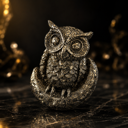 Pyrite Owl Crystal Figurine – 400g | 3 Inch | Wealth & Prosperity Stone
