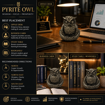 Pyrite Owl Crystal Figurine – 400g | 3 Inch | Wealth & Prosperity Stone