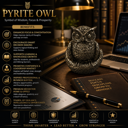 Pyrite Owl Crystal Figurine – 400g | 3 Inch | Wealth & Prosperity Stone