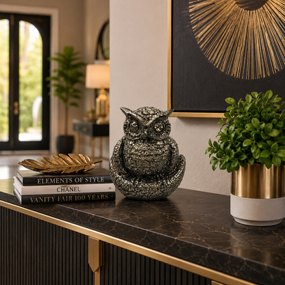 Pyrite Owl Crystal Figurine – 400g | 3 Inch | Wealth & Prosperity Stone
