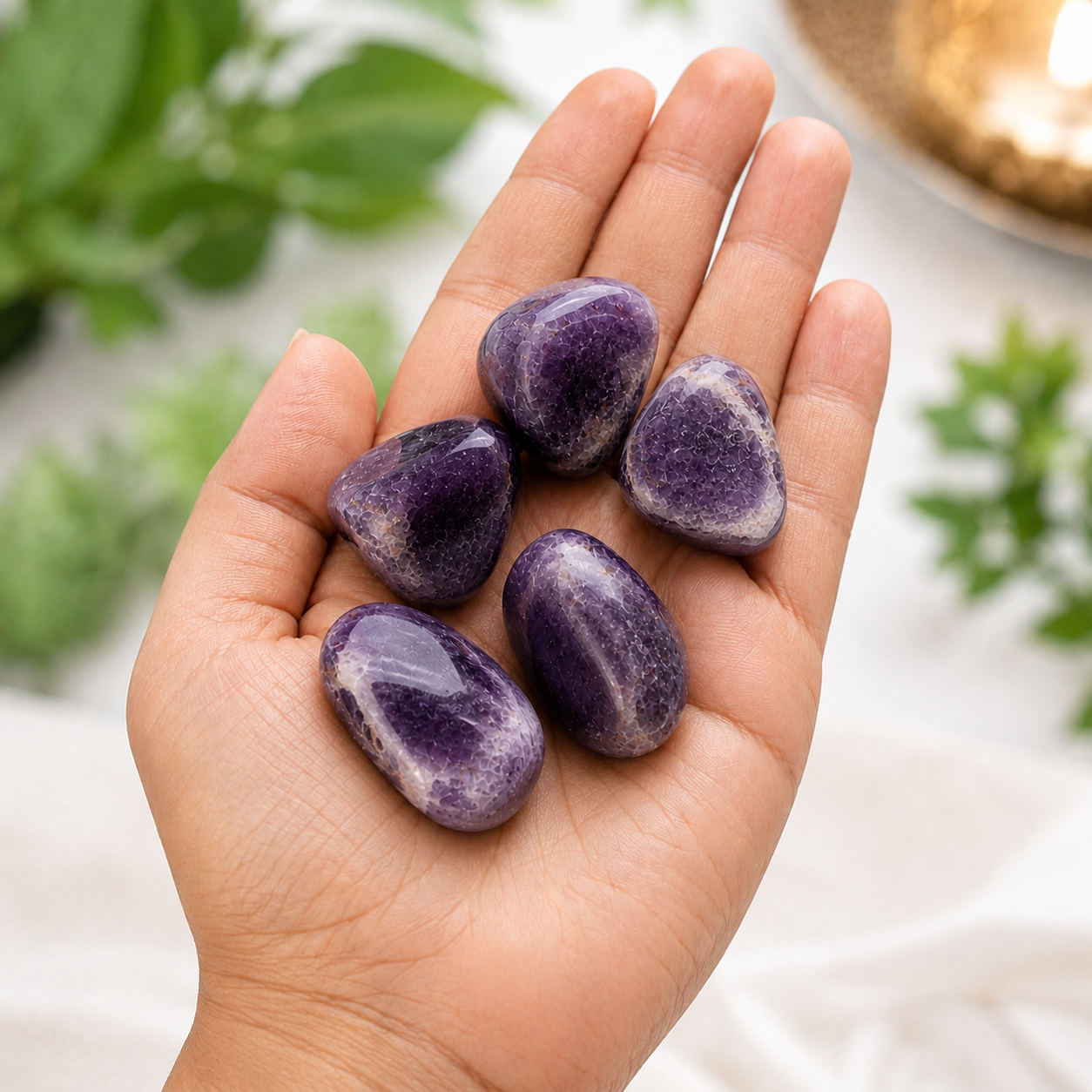 Amethyst Tumbles 60g – Set of 5 Healing Crystals | Dhivarashi
