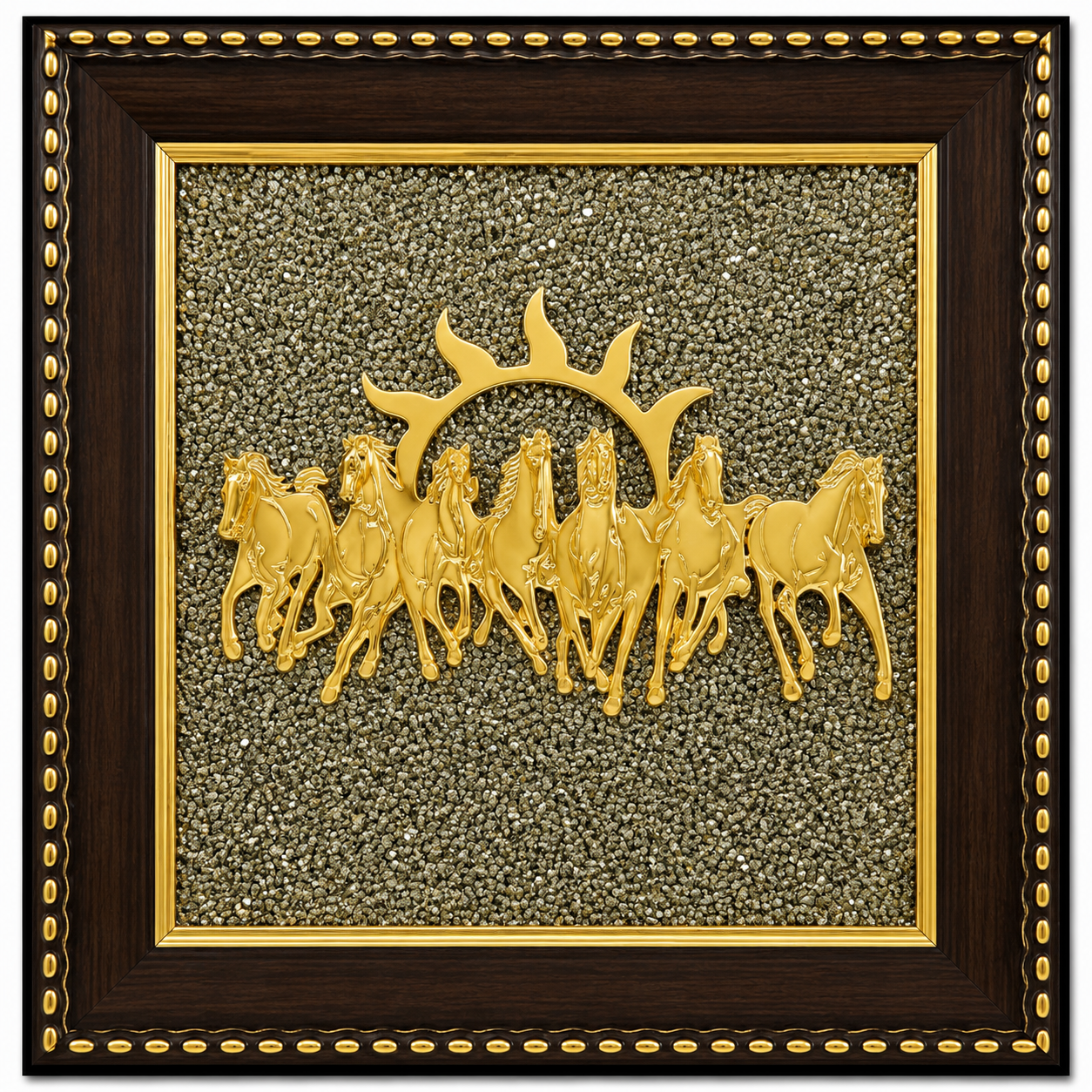 7 Running Horses Vastu Frame on Pyrite Stone | Wealth & Prosperity Wall Art
