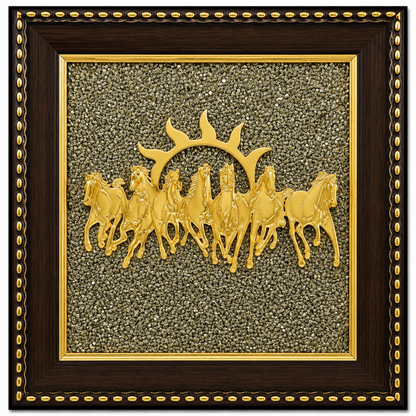 7 Running Horses Vastu Frame on Pyrite Stone | Wealth & Prosperity Wall Art