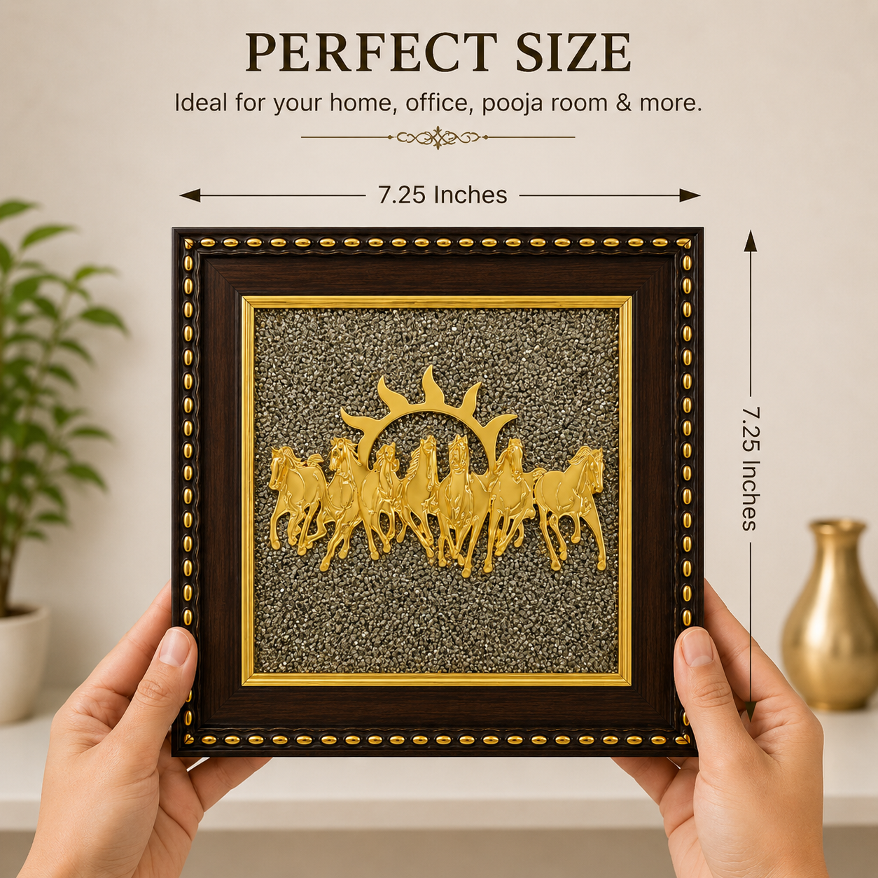 7 Running Horses Vastu Frame on Pyrite Stone | Wealth & Prosperity Wall Art