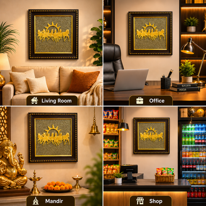 7 Running Horses Vastu Frame on Pyrite Stone | Wealth & Prosperity Wall Art