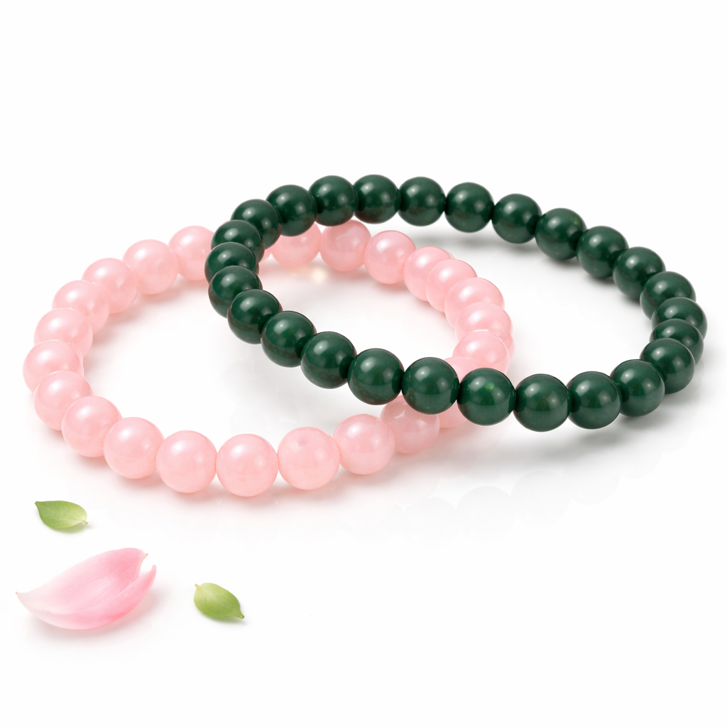 Rose Quartz & Green Jade Couple Bracelet Set – Love & Prosperity Crystal Combo (Set of 2)