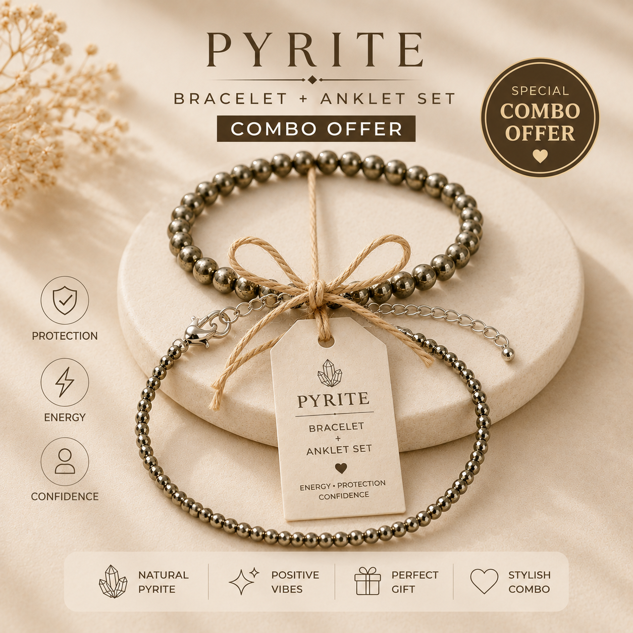 Raw Pyrite Anklet for Women — Natural Crystal Jewellery for Wealth & Protection | DHIVARASHI