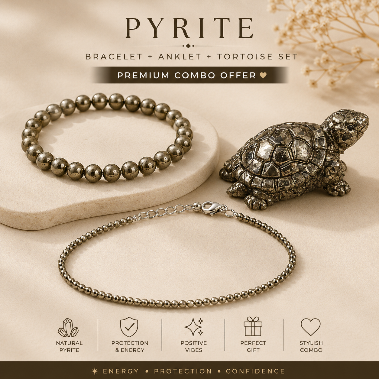 Raw Pyrite Anklet for Women — Natural Crystal Jewellery for Wealth & Protection | DHIVARASHI