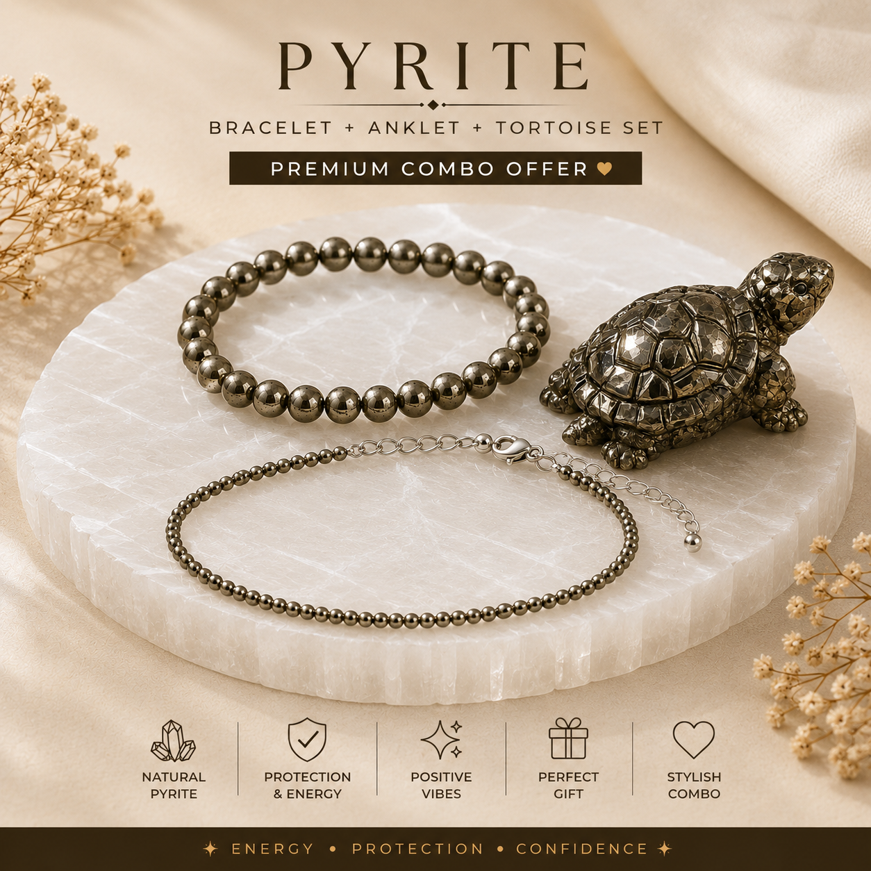 Raw Pyrite Anklet for Women — Natural Crystal Jewellery for Wealth & Protection | DHIVARASHI