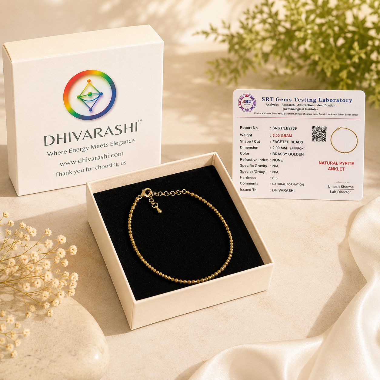 Raw Pyrite Anklet for Women — Natural Crystal Jewellery for Wealth & Protection | DHIVARASHI