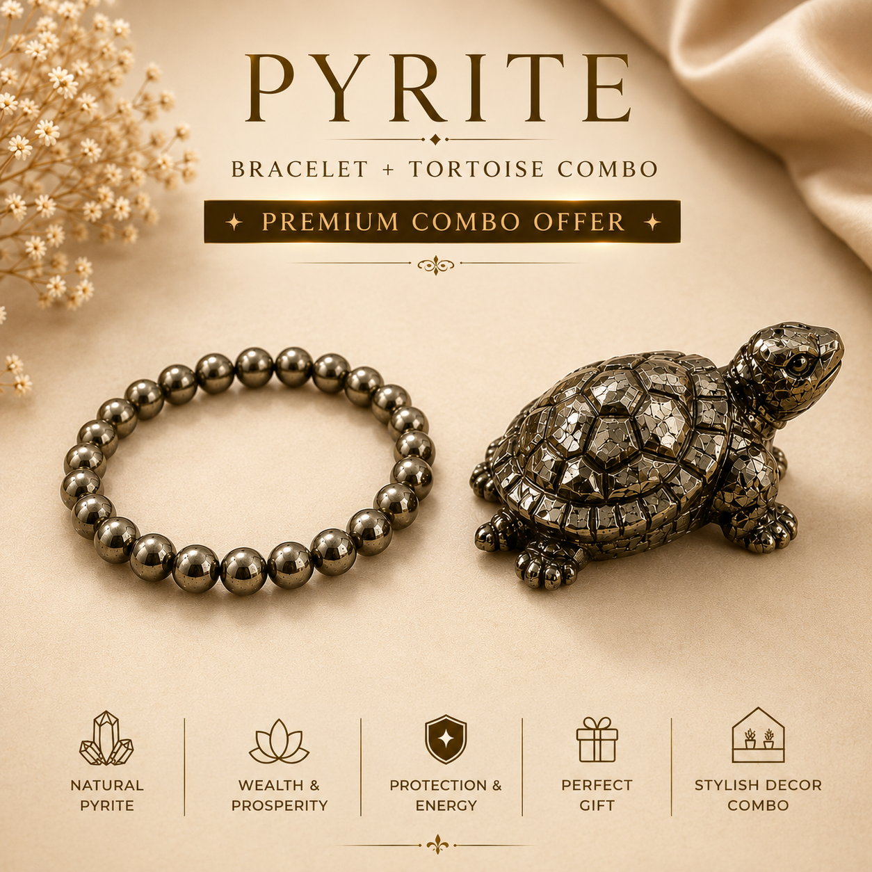 Pyrite Tortoise — Natural Crystal for Wealth, Vastu & Feng Shui | DHIVARASHI