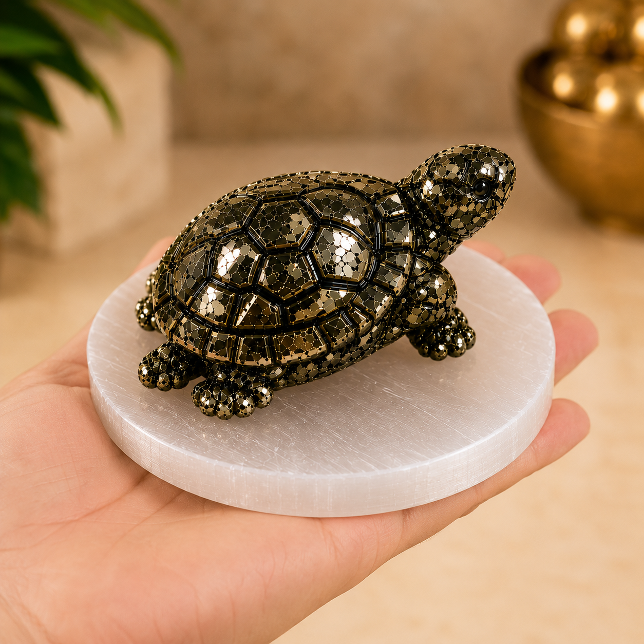 Pyrite Tortoise for Wealth & Vastu | Natural Crystal Bundle with Selenite Plate, Rudraksha & Lab Certificate
