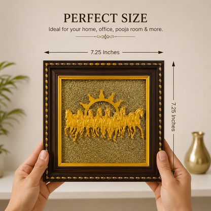 7 Running Horses Vastu Frame on Pyrite Stone with Sun – Prosperity & Success Wall Art