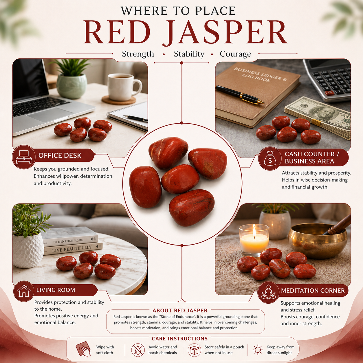 Red Jasper Crystal Tumbled Stones | Set of 5 | Root Chakra Grounding | Dhivarashi