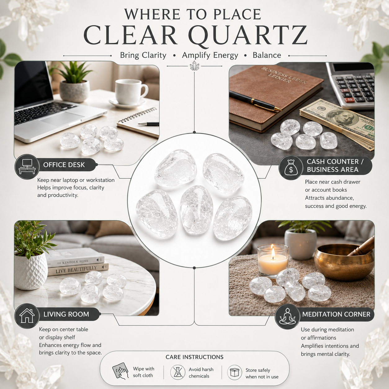 Clear Quartz Tumbled Stones — Set of 5 | Natural Master Healer Crystal