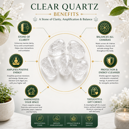 Clear Quartz Tumbled Stones — Set of 5 | Natural Master Healer Crystal