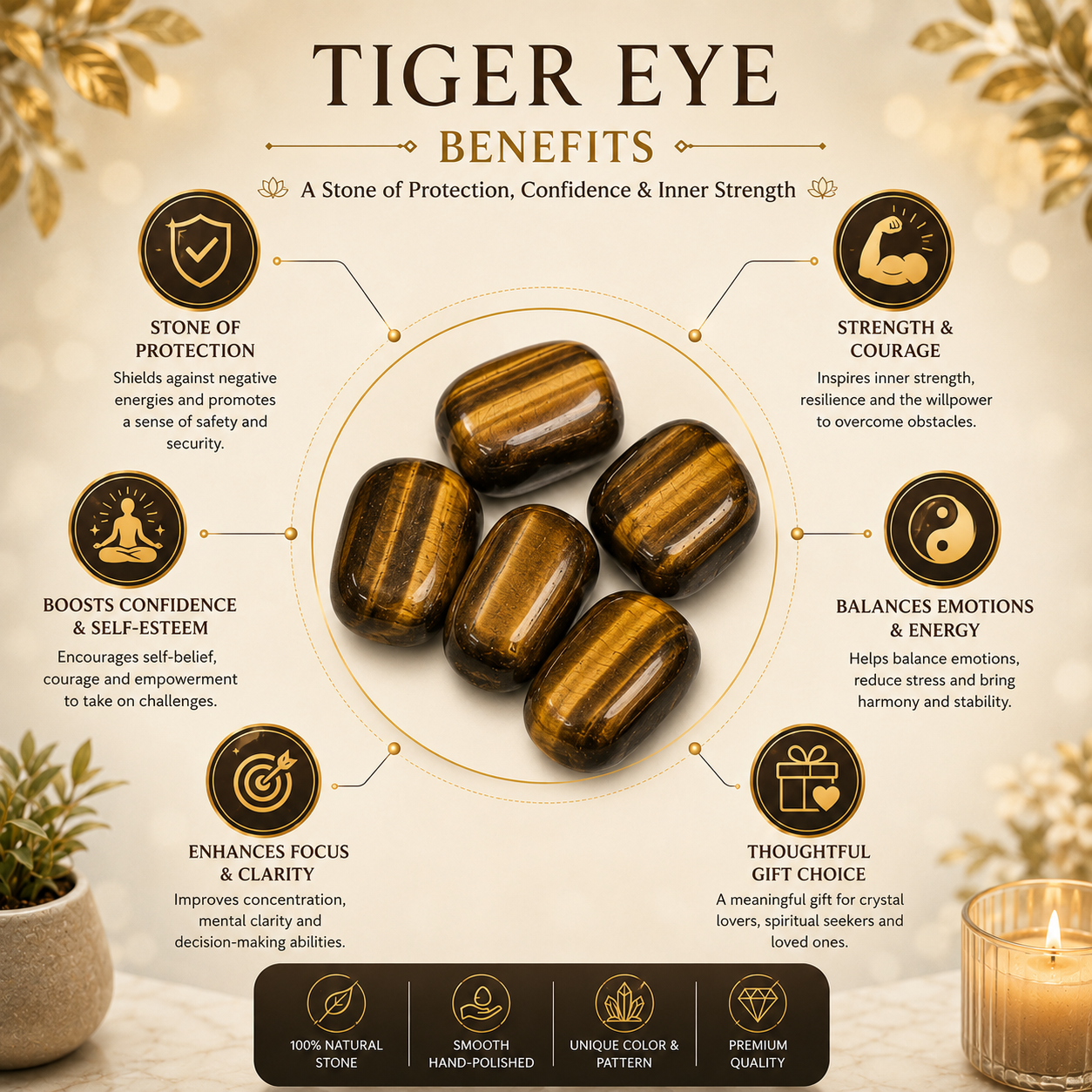 Tiger Eye Tumbled Stones | Set of 5 | Dhivarashi