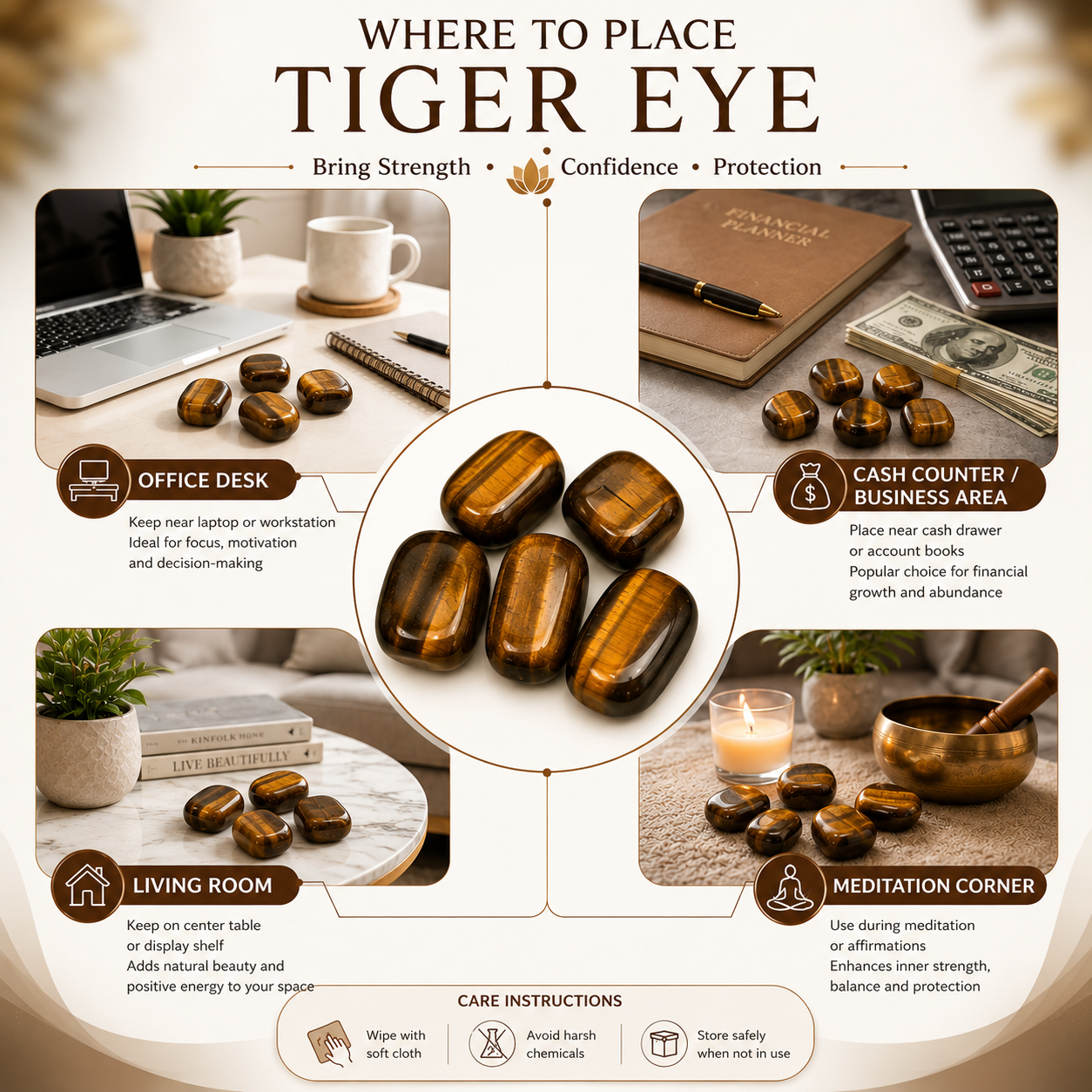Tiger Eye Tumbled Stones | Set of 5 | Dhivarashi