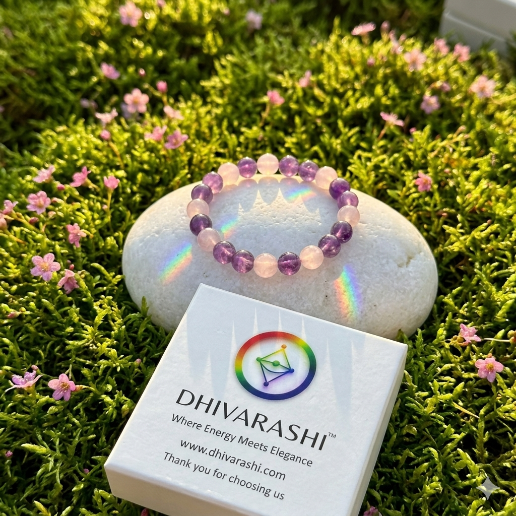 Rose Quartz & Amethyst Bracelet | Love, Emotional Healing & Inner Peace | Natural Crystal – DHIVARASHI