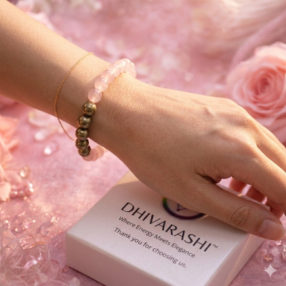Rose Quartz & Pyrite Crystal Bracelet – Love & Wealth | Dhivarashi