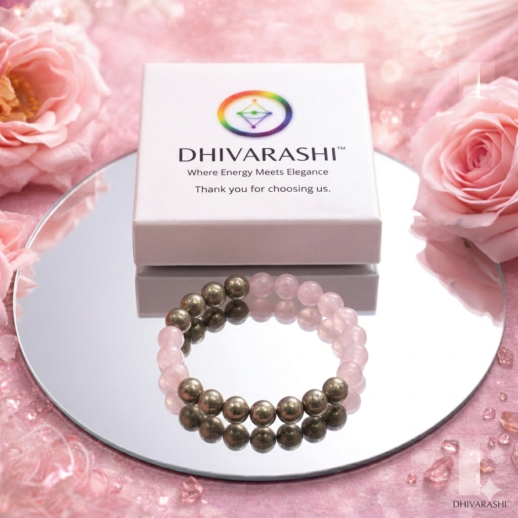 Rose Quartz & Pyrite Crystal Bracelet – Love & Wealth | Dhivarashi