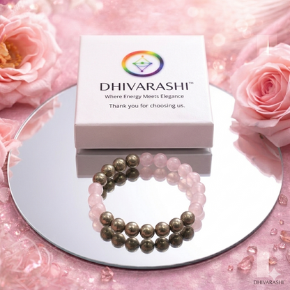 Rose Quartz & Pyrite Crystal Bracelet – Love & Wealth | Dhivarashi