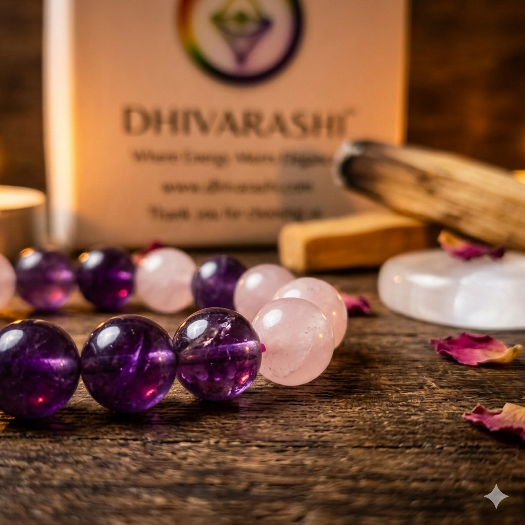 Rose Quartz & Amethyst Bracelet | Love, Emotional Healing & Inner Peace | Natural Crystal – DHIVARASHI