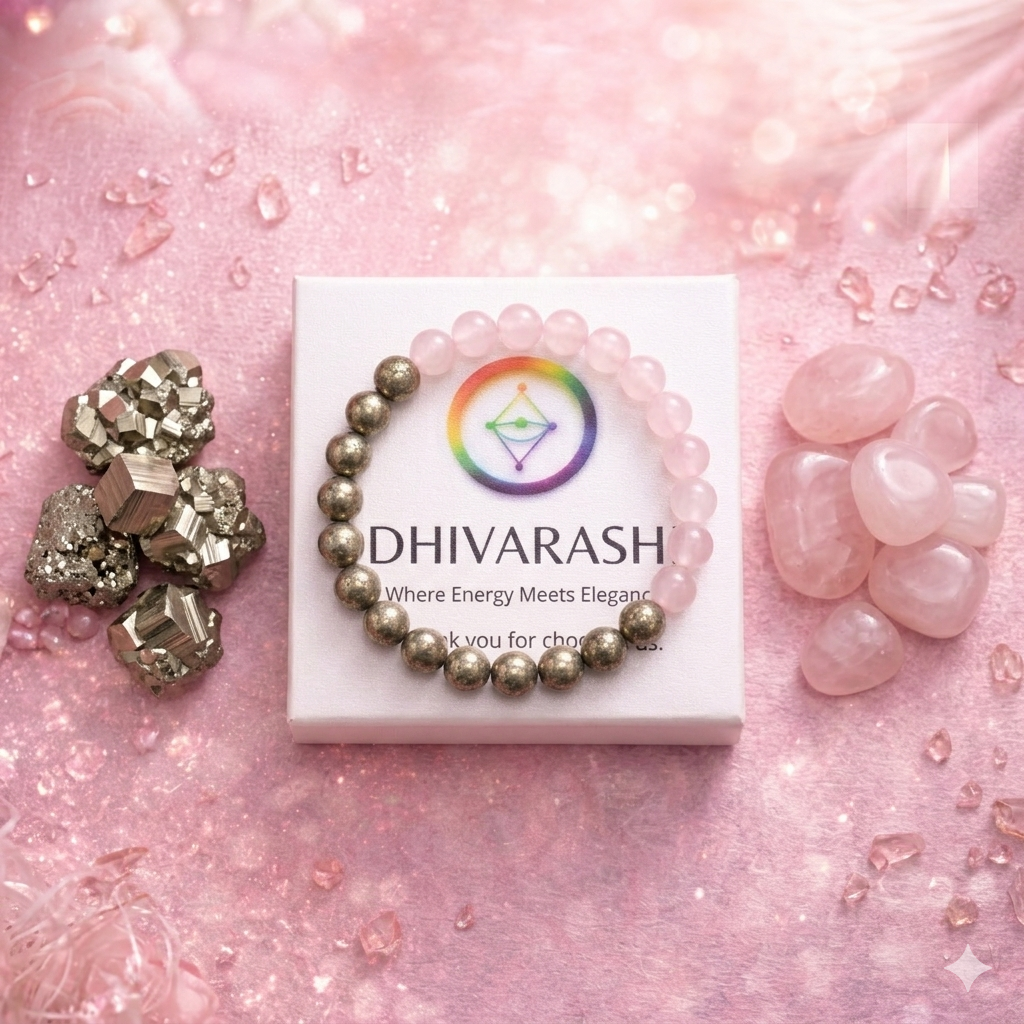 Rose Quartz & Pyrite Crystal Bracelet – Love & Wealth | Dhivarashi